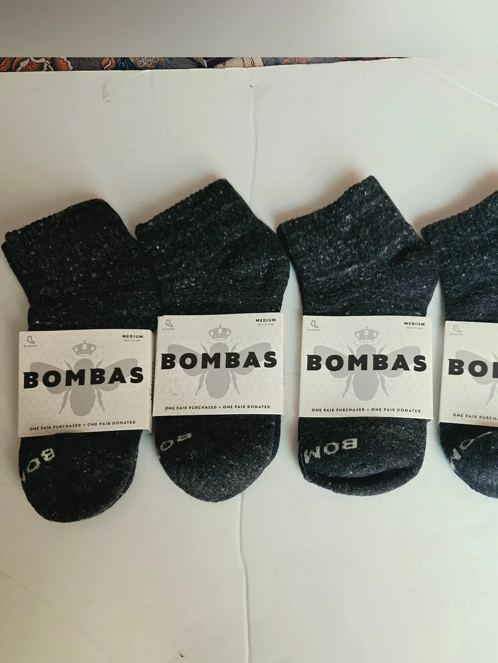 4 Pairs Of Bombas Quarter Gray Socks Size M